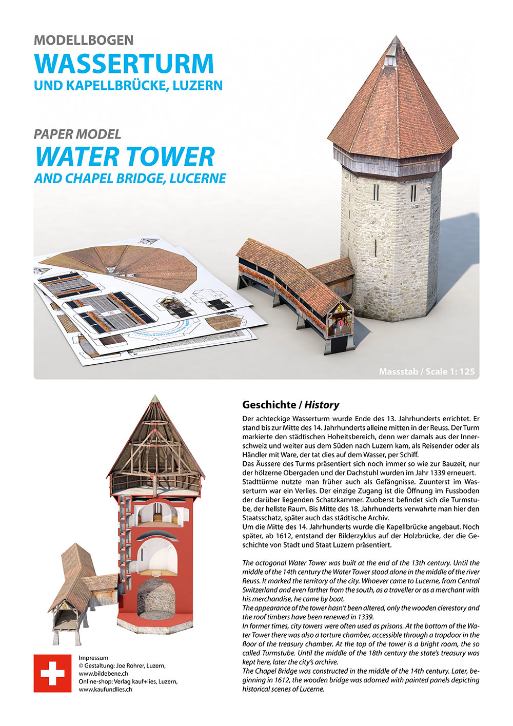 Modellbogen Wasserturm und Kapellbrücke, Luzern
